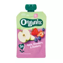 Ekologiška braškių, obuolių ir mėlynių skonio tyrė ORGANIX EKO (nuo 6 mėn.), 100 g