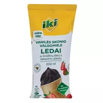 Braškių skonio valgomieji ledai su kakaviniu glaistu IKI, 200 ml