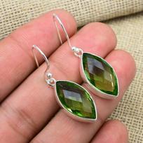 Tsavorite Gemstone Jewelry Handmade 925 Sterling Silver Boho Earring 1.57 Inches žalia