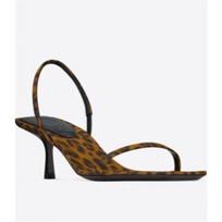 Versatile One-piece Buckle High-heeled 2025 Summer New Pointed Toe Roman Leopard Print Mid Heeled Women's Sandals 34