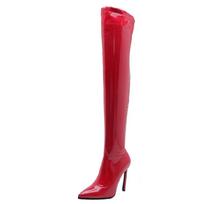 Sexy Thigh High Boots For Women Sexy Point Fetish Party Shoes Lady Heels Over the Knee Boots Red Black Leather Winter Long Boots 34 raudona