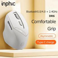Inphic DR6 „Bluetooth 5.0“ belaidė pelė, įkraunama, 2,4 GHz, trijų režimų, 1600 dpi, tyli pelė, skirta „iPad“, nešiojamam kompiuteriui, staliniam kompiuteriui, „Mac“, „Android“ 12x7x4cm balta