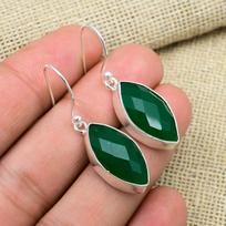 Green Onyx Gemstone Jewelry 925 Sterling Silver Jewelry Earring Gift For Her 1.57 Inches žalia