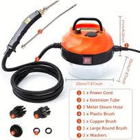 2500W Nešiojamas garų valytuvas - Aukštos temperatūros garų variklis vabzdžiams valyti čiužiniams, automobilio salonui, sofoms, baldams, interjerui EU Plug oranžinė