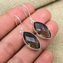 Smoky Topaz Gemstone Handmade 925 Solid Sterling Silver Brand New Earrings Jewelry 1.57 Inches ruda