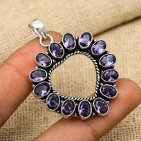 Amethyst Gemstone Handmade 925 Sterling Silver Adorable Pendant For Mother's Day Gift 1.96 Inches violetinė
