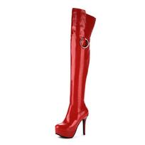 Red Thigh High Boots Women Platform Stiletto High Heels Sexy Over the Knee Boot Female Black Patent White Long Tall Fetish Shoes 34 raudona