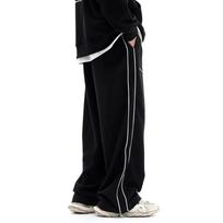 Vyriški Y2K drabužiai Vasariniai dryžuoti sportiniai kelnaitės, plačios kelnės, bėgiojimas krovininės kelnės Kelnės vyrams Techwear korėjietiški drabužiai 2XL juoda
