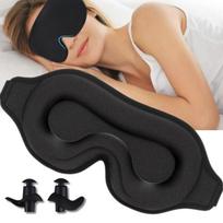 3D miego kaukė unisex su ausų kištukais, juoda, VIENAS DYDIS