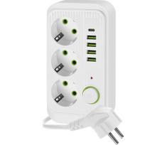 Kištukinio lizdo skirstytuvas su jungikliu LINEA 3x230V + 5xUSB A/C SCHUKO 1,5 m balta