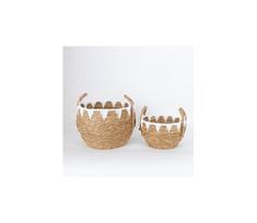KOMPLEKTAS 2x Šiaudų krepšelis smėlio spalva/balta 32x16,5x18/24x23,5x26 cm