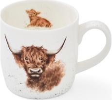 Wrendale kaulinio porceliano puodelis Highland Cow, 310 ml