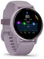 Garmin vívoactive 5 metalinės orchidėjų spalvos aliuminio apvadas su orchidėjų spalvos korpusu ir silikoniniu dirželiu