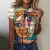 Picasso abstraktūs 3D paveikslai Vintažiniai Elegantiški Moteriški Marškinėliai Trumpomis Rankovėmis Mados Tendencija Marškinėliai Laisvalaikio Stilius Moteriški Drabužiai S