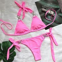 Bikinis Moteriškas maudymosi kostiumėlis Moteriški maudymosi drabužiai Dviejų dalių bikinių komplektas Maudymosi kostiumėlis S rožinė