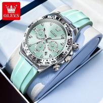 OLEVS Moteriškas laikrodis Naujas Originalus Kvarcinis Laikrodis Silikoninis Vandeniui Atsparus Kalendorius Chronografas Prabangus Reloj Rožinis Sportinis Moteriškas Laikrodis mėlyna