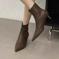 French Pointed Short Boots for Women 2025 Spring and Autumn New Low Heel Fashionable Soft Leather Versatile Bare Boots 35 white