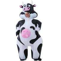 Cosplay karvės kostiumas, vakarėlio juokingas bobo karvės pripučiamas kostiumas 150-190cm balta