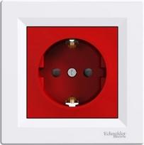 Socket outlet, 1-gang, with frame, with side grounding, 16A, red/white, Asfora EPH2900521 | 3606480526121