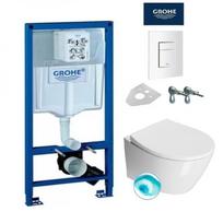 Grohe potinkinis wc rėmas baltos spalvos mygtuku ir GSI Modo pakabinamas klozetas su SWIRLFLUSH® nuplovimo sistema