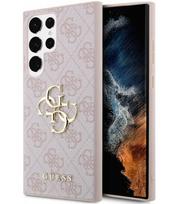 Rožinis dėklas Samsung Galaxy S24 Ultra telefonui "Guess PU 4G Metal Logo Case"