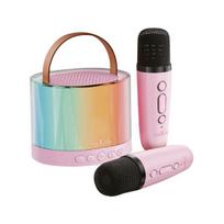 Nešiojama Bluetooth karaoke kolonėlė 5W su 2 bevieliais švytinčiais mikrofonais Maxlife rožinė