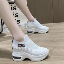 Women's Sneakers Spring Sequined Casual Shoes Women Platform Heels Wedges Height Increasing Knitted Ladies Vulcanized Shoes 38 balta