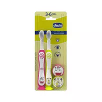 CHICCO_Dantų šepetėlis 3-6l Hippo ir Panda 2 vnt.