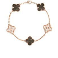 Keturialapio dobilės ir penkių gėlių apyrankė moterims, pilka smilkalų dovana merginai metal color: rose gold