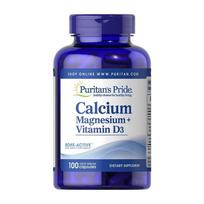 Puritan's Pride kalcis, magnis + vitaminas D3, 100 kapsulių