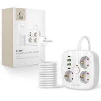 Baltas kelių prievadų maitinimo adapteris "Tech-Protect PCS3X4" – 2 USB & 2 TYPE-C & 3 elektros lizdai 200CM
