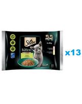 SHEBA Kitten 52x85 g drėgno visaverčio kačiukų ėdalo padažo gabalėliais su: lašiša, vištiena