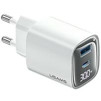 USAMS 30W GaN LED USB+USB-C Charger, White