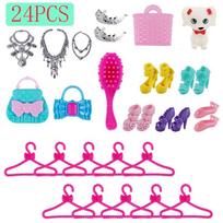 24 daikt./rinkinys 1/6 lėlės aksesuarai Barbie lėlei, lėlių namelio dekoravimui, batai, karoliai, karūna, šukos, rankinė, drabužių kabykla, šuo, miniatiūra įvairiaspalvis