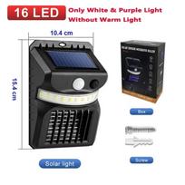 Lauko LED saulės uodų žudymo lempa, atspari vandeniui, 2 viename, ultravioletinė, elektros smūgio, uodų žudymo, indukcinė, sodo lempa 16LED-White Purple