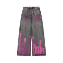 High Street Džinsai Vyrams Grafiti Purškiamais Dažais Skalbti Nudėvėti Y2k Džinsai Pora Hip Hop Gatvės Apranga Tiesios Džinsinės Kelnės Moterims S smėlis