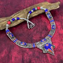 Lapis lazuli, Koralų karoliai Rankų darbo Nepaliečių papuošalai, 925 kieto sterlingų sidabro karoliai Dizainerio brangakmenių papuošalai, Karoliai dovana mamai 18 Inches
