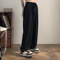 Men's Loose Summer Drape Trousers: Fashionable High Street H.K. Style, Lightweight Wide-Leg Casual Pants XL juoda