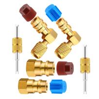 R12–R134A kintamosios srovės tvirtinimo keitimo adapterio rinkinys, greito sujungimo vožtuvas AC 90 laipsnių prievado modifikavimo adapteris auksas