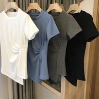 Women's Elastic Side Waist Pleated Slit Short-Sleeve Top - Summer 2025 Trend XL juoda