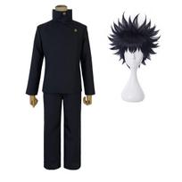HOLOUN Jujutsu JJK Manga Anime Fushiguro Megumi Cosplay Kostiumas Perukas Tamsiai Mėlynas Švarkas Kelnės Uniforma Rožinis Tinklelis Sintetinis Helovinas L-(Costume+Wig)