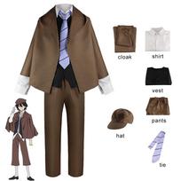 Dazai Osamu Cosplay Anime Bungo Stray Dogs Cosplay Costume Wig Long Jacket Coat Halloween Party Uniform for Men Women L-(Full set+wig) ruda