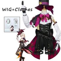 Lyney Cosplay  Costume Wig Fontaine Lyney Leather Uniform Hat Dress Short Hair Skirt Glove Outfit Tail Magician L-(Costume+Wig)