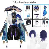 Klajūno Cosplay Kostiumas Pilnas Komplektas su Skrybėlėmis Scaramouche Cosplay Kostiumas Baladės Dainininko Cosplay Kimono Helovinas L-(Suit+Wig+Hat)