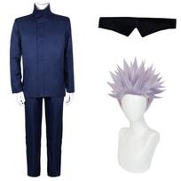 Anime Jujutsu Kaisen Gojo Satoru Cosplay Costumes Top Pants Halloween Party High School Uniform Set L-(Full set+wig)