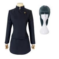 HOLOUN Jujutsu JJK Manga Anime Maki Zenin Cosplay Costume Wig Dark Blue Jacket Skirt Rose Net Synthetic Halloween XS-2XL L-(Costume+Wig)