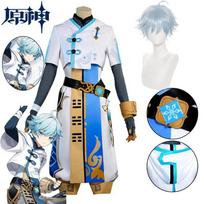 Chongyun Cosplay Costume Anime Game   Chongyun Cosplay Uniform Outfit Wig Halloween Chong Yun Costume for Men Women L-(Costume+Wig)