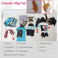 Gorou Cosplay Kostiumas Gorou Perukas Cosplay Anime Vyrai Lapės Berniukas Kostiumas Helovino Kelnės Batai Uodega Ausys Pilnas Rinkinys L-(Full set+wig)