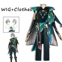 Al Haitham Cosplay Halloween   Costume Party Outfit Wig Shoes Cosplay Full Set Game Anime for Halloween Suits Men L-(Costume+Wig)