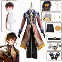 Žaidimas   Zhongli Cosplay Kostiumas Zhong Li Morax Cosplay Kostiumai Vyriška Role Play Uniforma Helovino Karnavalo Šventės Cos L-(Costume+Wig)